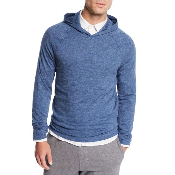 Vince Men's L Blue Hooded Sweatshirt Pullover 100% Cotton Raglan Lightweight - Picture 1 of 10